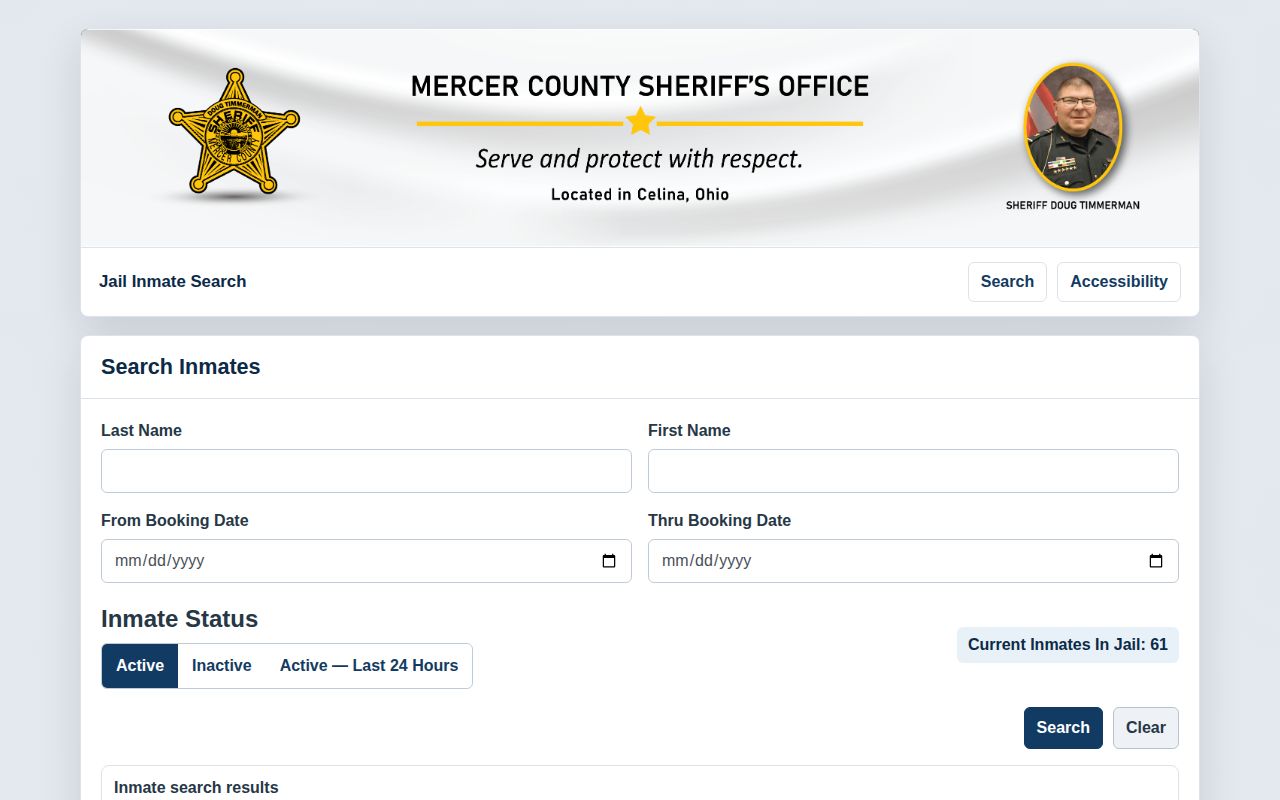 Mercer County booking record official inmate roster search interface